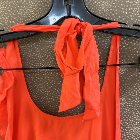 🔥🔥🔥Alice + Olivia Orange Silk Halter Neck Ruffle Mini Dress - Picture 5 of 8